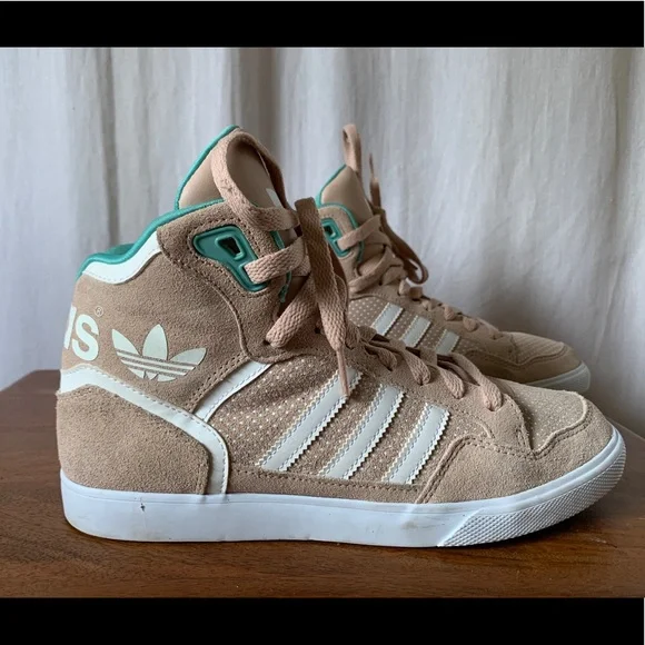 Adidas rose suede high tops- teal interior. Fits size 9 - Picture 2 of 5